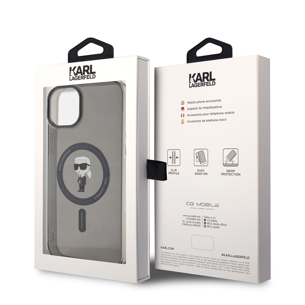 Futrola MagSafe za Apple iPhone 15 Plus, Karl Lagerfeld, IML Ikonik Karl, Crna