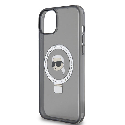 Futrola MagSafe za Apple iPhone 15 Plus, Karl Lagerfeld, Ring Stand Karl's Head, Crna