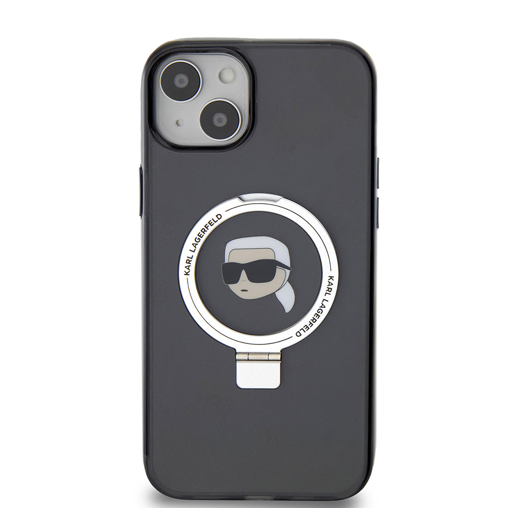Futrola MagSafe za Apple iPhone 15 Plus, Karl Lagerfeld, Ring Stand Karl's Head, Crna