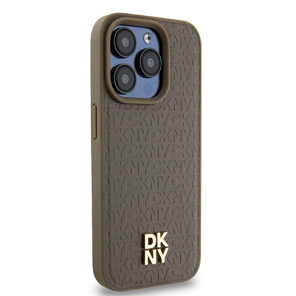 Futrola MagSafe za Apple iPhone 15 Pro, DKNY, Monogram Pattern Metal Logo, Braon