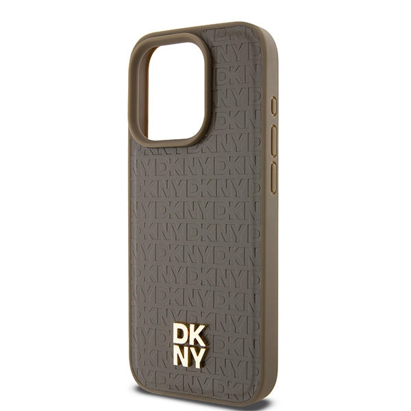 Futrola MagSafe za Apple iPhone 15 Pro, DKNY, Monogram Pattern Metal Logo, Braon