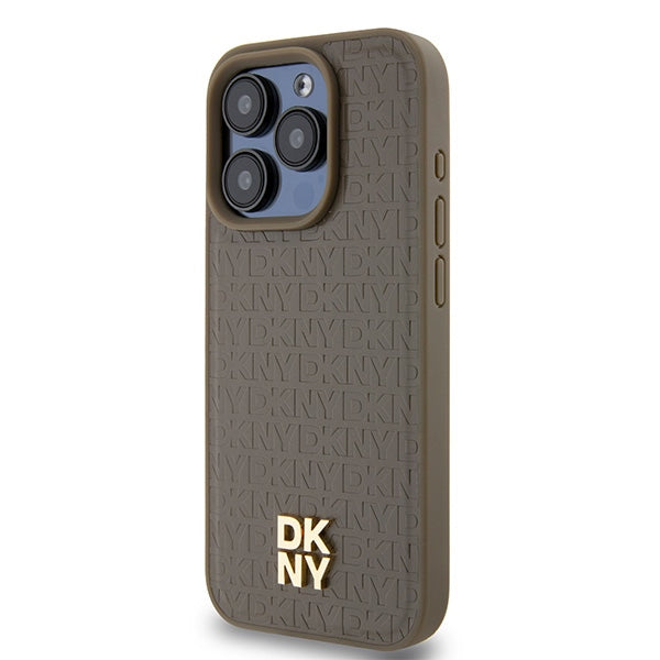 Futrola MagSafe za Apple iPhone 15 Pro, DKNY, Monogram Pattern Metal Logo, Braon