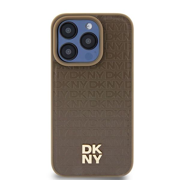 Futrola MagSafe za Apple iPhone 15 Pro, DKNY, Monogram Pattern Metal Logo, Braon
