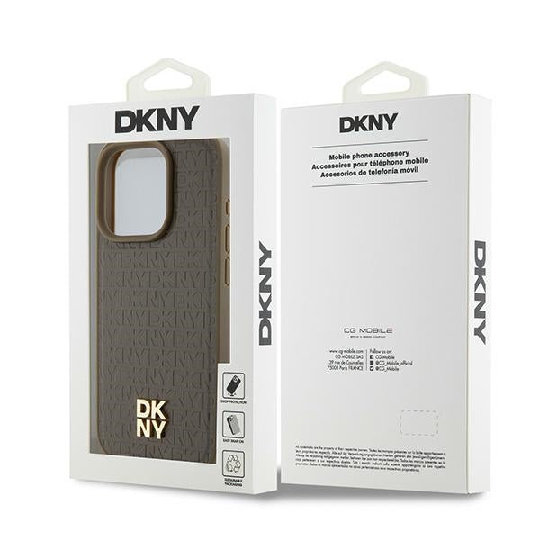 Futrola MagSafe za Apple iPhone 15 Pro, DKNY, Monogram Pattern Metal Logo, Braon