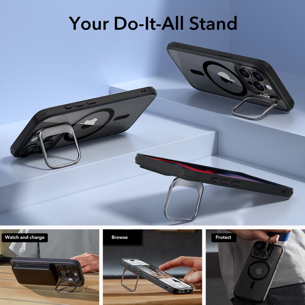 Futrola MagSafe za Apple iPhone 15 Pro, ESR, Classic Hybrid Kickstand, Crna Transparentna