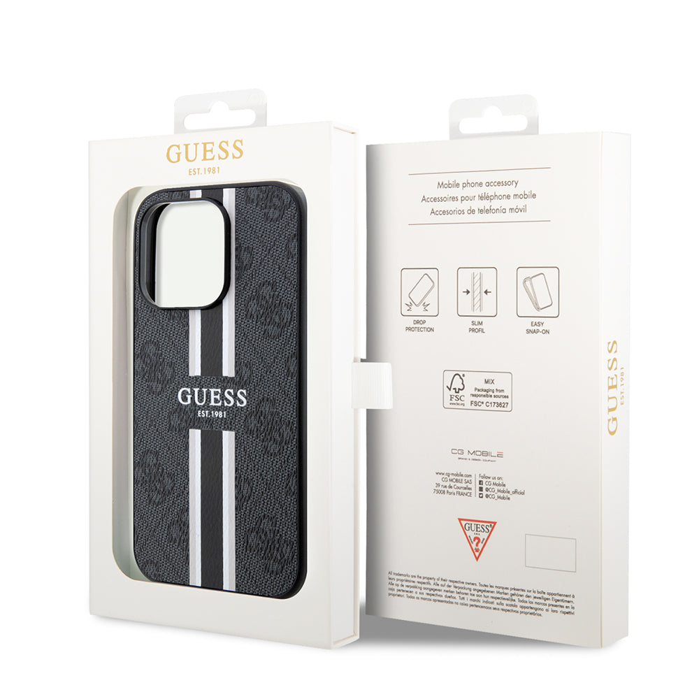 Futrola MagSafe za Apple iPhone 15 Pro, Guess, 4G Printed Stripes, Crna