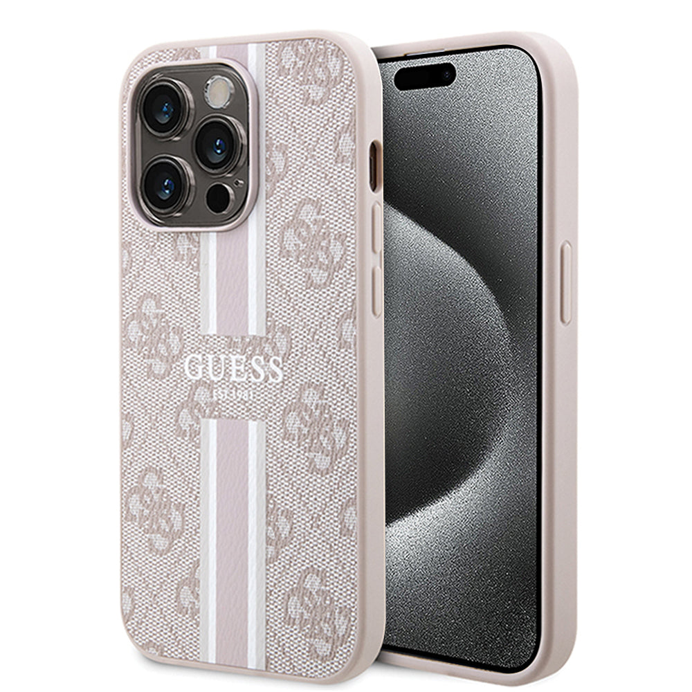 Futrola MagSafe za Apple iPhone 15 Pro, Guess, 4G Printed Stripes, Roze