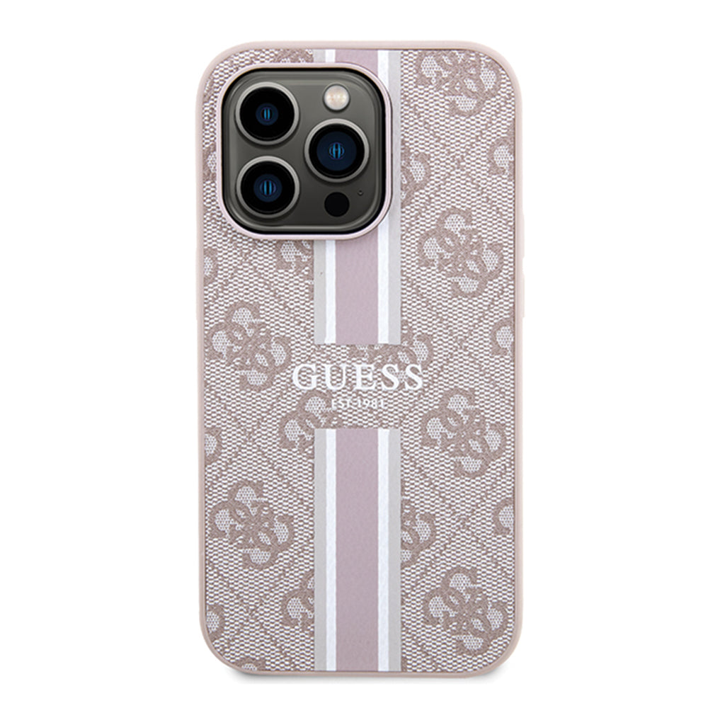 Futrola MagSafe za Apple iPhone 15 Pro, Guess, 4G Printed Stripes, Roze
