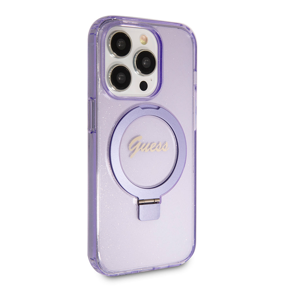 Futrola MagSafe za Apple iPhone 15 Pro, Guess, IML Ring Stand Glitter, Ljubičasta