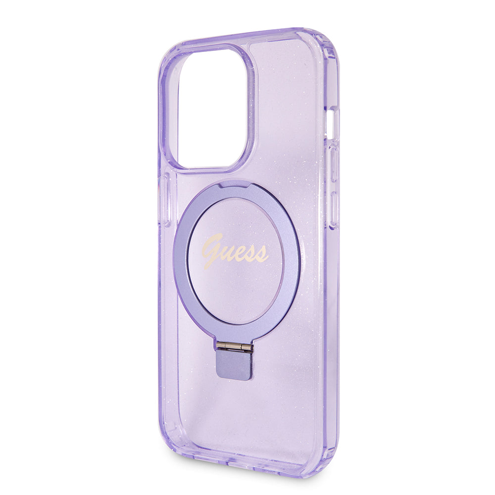 Futrola MagSafe za Apple iPhone 15 Pro, Guess, IML Ring Stand Glitter, Ljubičasta