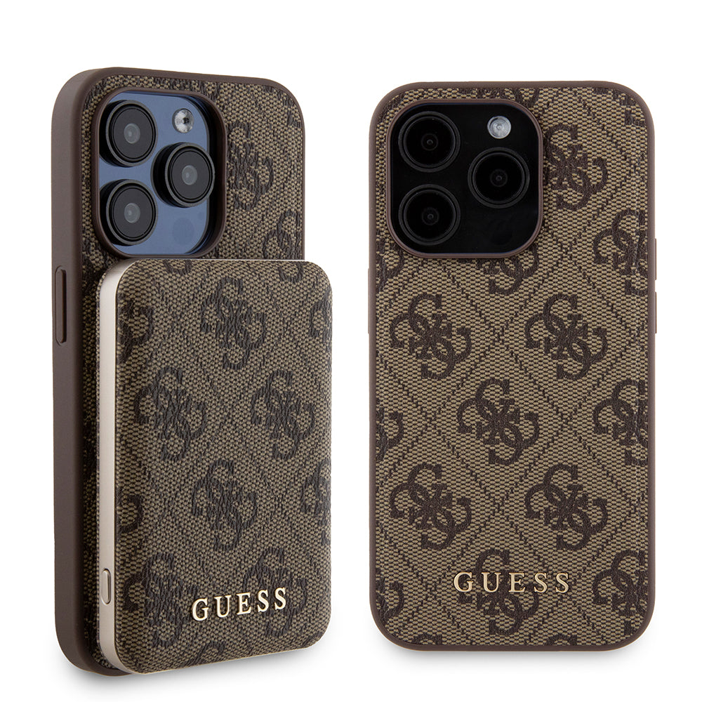 Futrola MagSafe za Apple iPhone 15 Pro, Guess, Powerbank 4G Metal Logo, Braon