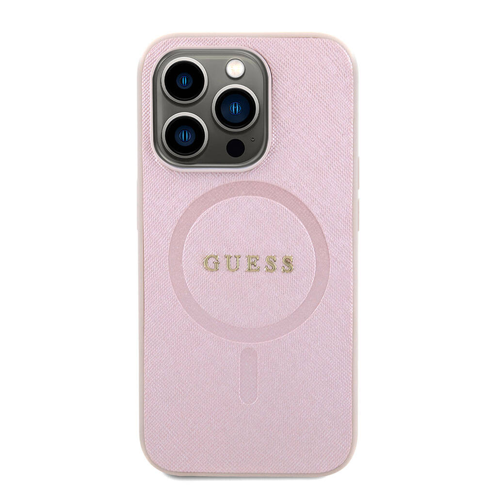 Futrola MagSafe za Apple iPhone 15 Pro, Guess, Saffiano, Roze