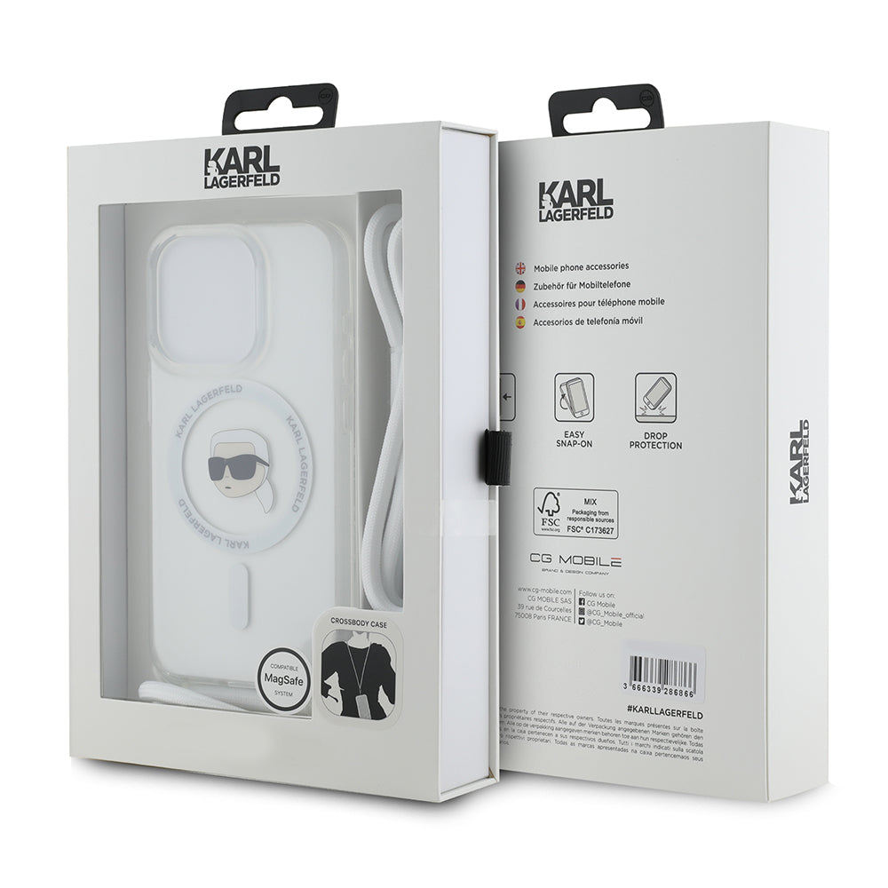 Futrola MagSafe za Apple iPhone 15 Pro, Karl Lagerfeld, IML Crossbody Karl's Head, Transparentna