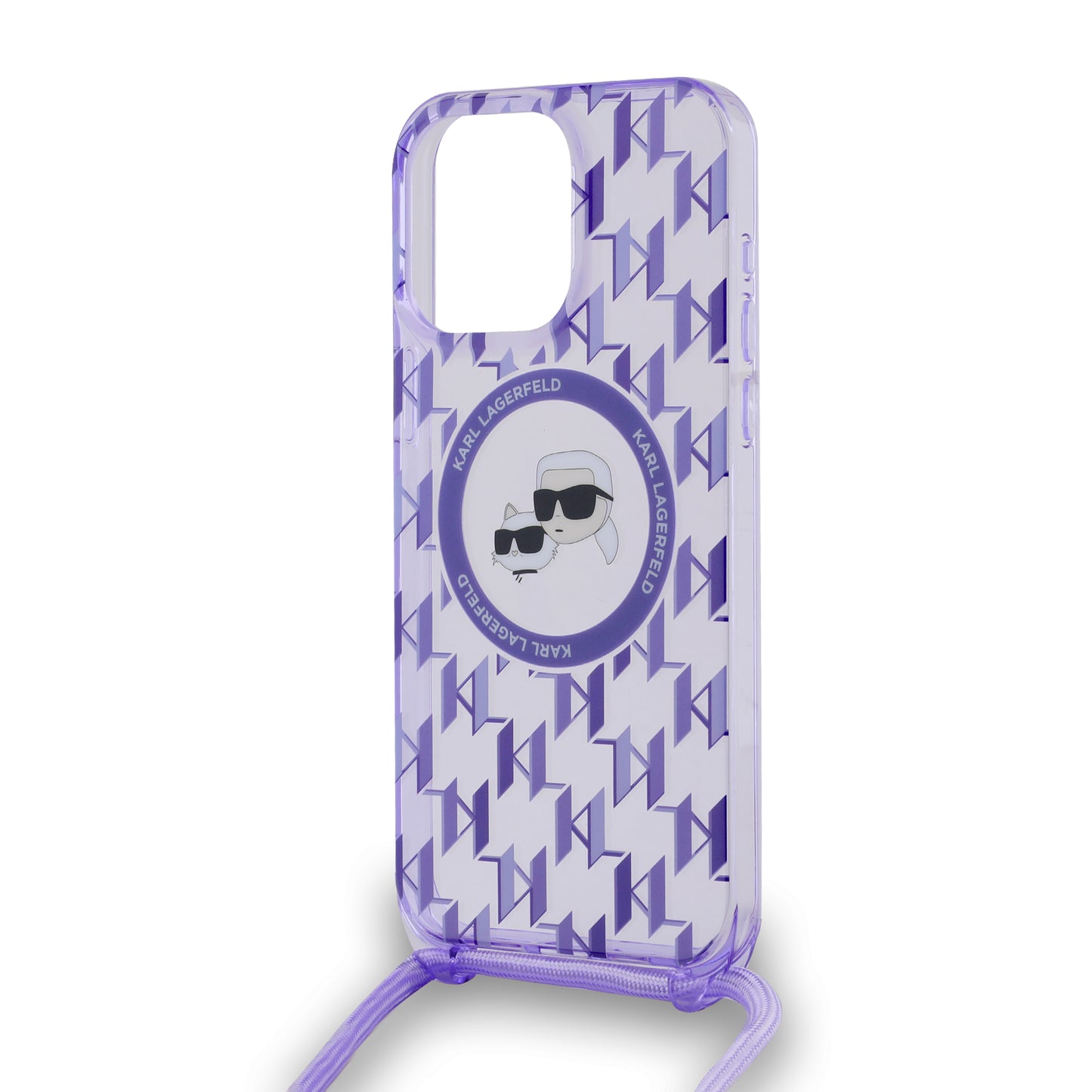 Futrola MagSafe za Apple iPhone 15 Pro, Karl Lagerfeld, IML Crossbody Monogram Karl & Choupette's Heads, Ljubičasta