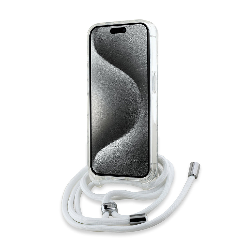 Futrola MagSafe za Apple iPhone 15 Pro, Karl Lagerfeld, IML Crossbody Monogram Karl & Choupette's Heads, Transparentna