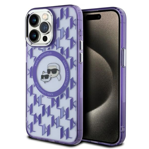 Futrola MagSafe za Apple iPhone 15 Pro, Karl Lagerfeld, IML Monogram Karl & Choupette's Heads, Ljubičasta