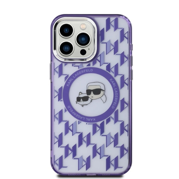 Futrola MagSafe za Apple iPhone 15 Pro, Karl Lagerfeld, IML Monogram Karl & Choupette's Heads, Ljubičasta