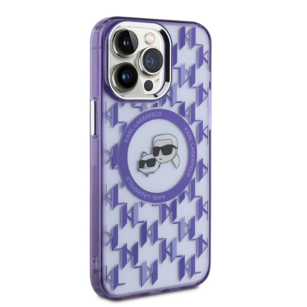 Futrola MagSafe za Apple iPhone 15 Pro, Karl Lagerfeld, IML Monogram Karl & Choupette's Heads, Ljubičasta