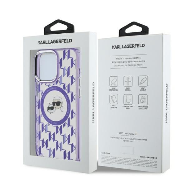 Futrola MagSafe za Apple iPhone 15 Pro, Karl Lagerfeld, IML Monogram Karl & Choupette's Heads, Ljubičasta