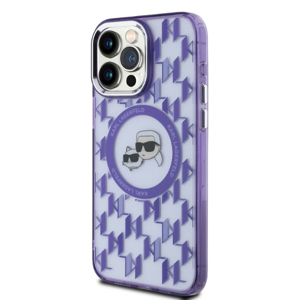 Futrola MagSafe za Apple iPhone 15 Pro, Karl Lagerfeld, IML Monogram Karl & Choupette's Heads, Ljubičasta