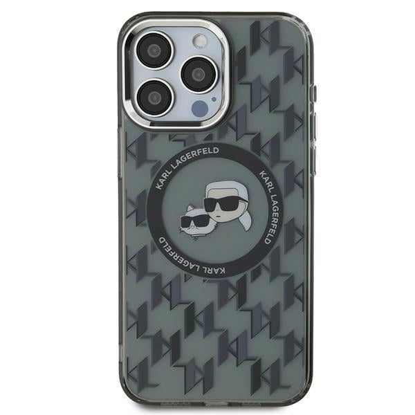 Futrola MagSafe za Apple iPhone 15 Pro, Karl Lagerfeld, IML Monogram Karl & Choupette's Heads, Crna