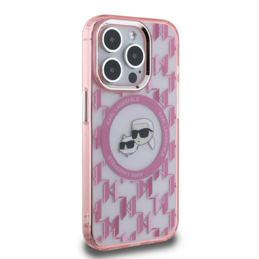 Futrola MagSafe za Apple iPhone 15 Pro, Karl Lagerfeld, IML Monogram Karl & Choupette's Heads, Roze