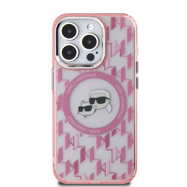 Futrola MagSafe za Apple iPhone 15 Pro, Karl Lagerfeld, IML Monogram Karl & Choupette's Heads, Roze