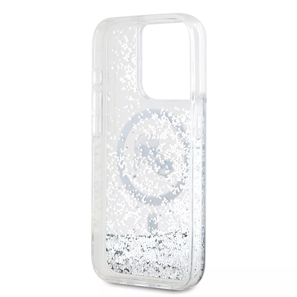 Husa MagSafe za Apple iPhone 15 Pro, Karl Lagerfeld, Liquid Glitter Karl & Choupette's Heads, Transparentna