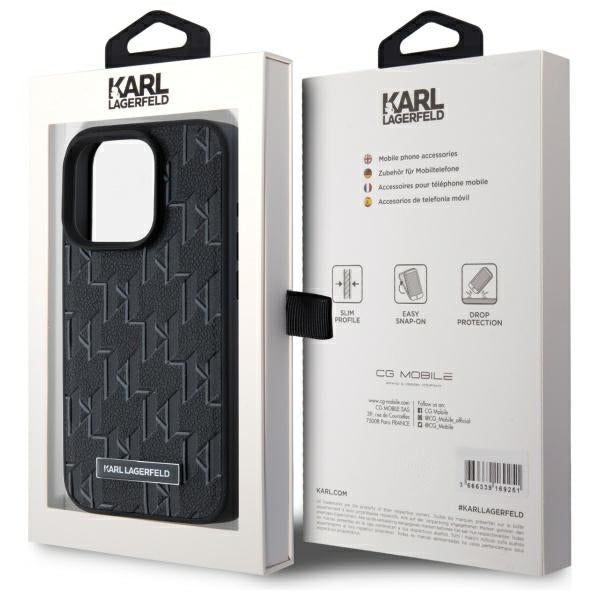 Futrola MagSafe za Apple iPhone 15 Pro, Karl Lagerfeld, Monogram Metal Logo, Crna