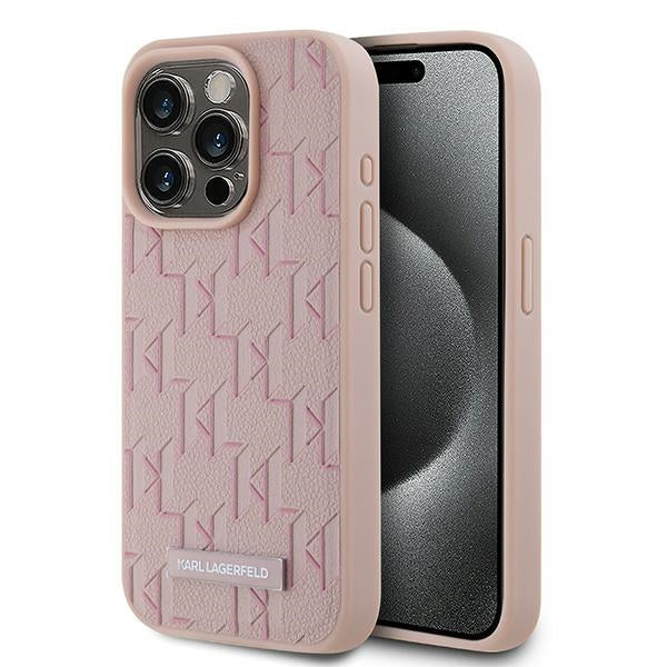 Futrola MagSafe za Apple iPhone 15 Pro, Karl Lagerfeld, Monogram Metal Logo, Roze