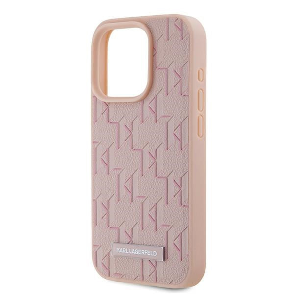 Futrola MagSafe za Apple iPhone 15 Pro, Karl Lagerfeld, Monogram Metal Logo, Roze