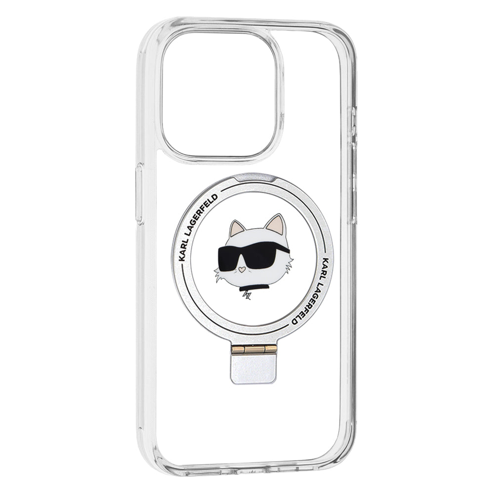 Futrola MagSafe za Apple iPhone 15 Pro, Karl Lagerfeld, Ring Stand Choupette's Head, Bela