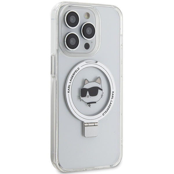 Futrola MagSafe za Apple iPhone 15 Pro, Karl Lagerfeld, Ring Stand Choupette's Head, Bela