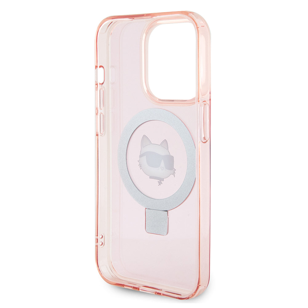Futrola MagSafe za Apple iPhone 15 Pro, Karl Lagerfeld, Ring Stand Choupette's Head, Roze
