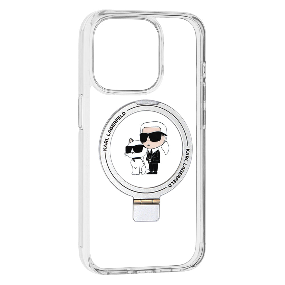 Futrola MagSafe za Apple iPhone 15 Pro, Karl Lagerfeld, Ring Stand Karl & Choupette, Bela