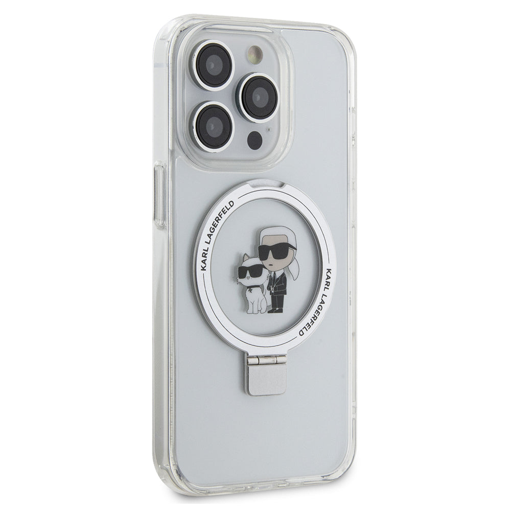 Futrola MagSafe za Apple iPhone 15 Pro, Karl Lagerfeld, Ring Stand Karl & Choupette, Bela