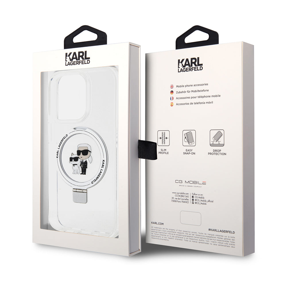 Futrola MagSafe za Apple iPhone 15 Pro, Karl Lagerfeld, Ring Stand Karl & Choupette, Bela