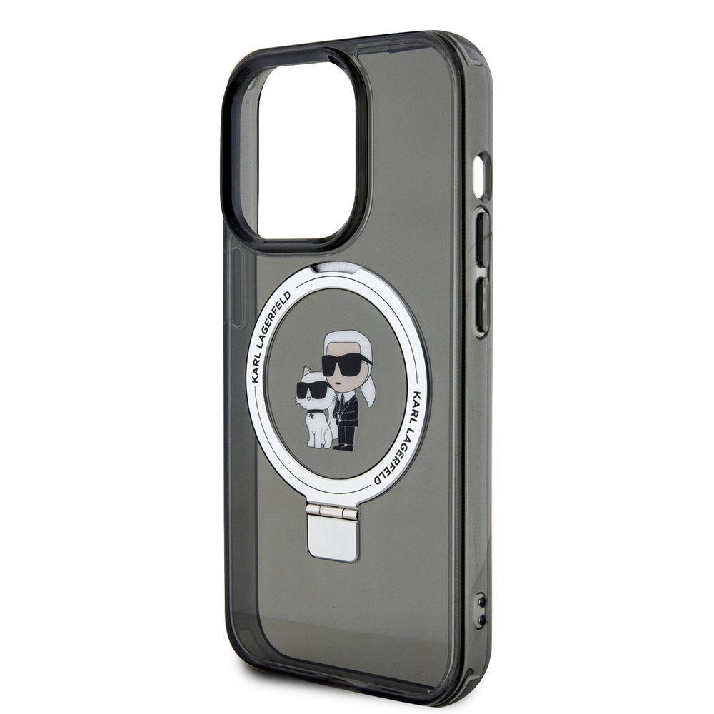Futrola MagSafe za Apple iPhone 15 Pro, Karl Lagerfeld, Ring Stand Karl & Choupette, Crna