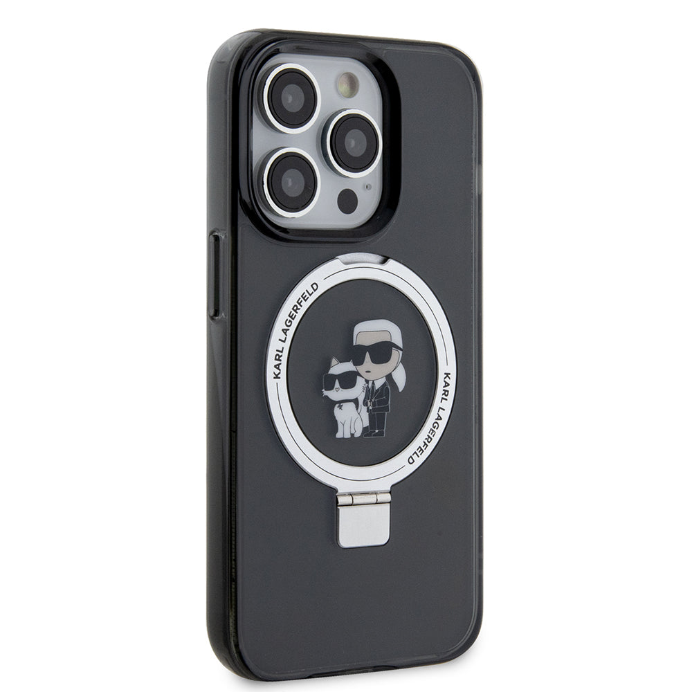 Futrola MagSafe za Apple iPhone 15 Pro, Karl Lagerfeld, Ring Stand Karl & Choupette, Crna