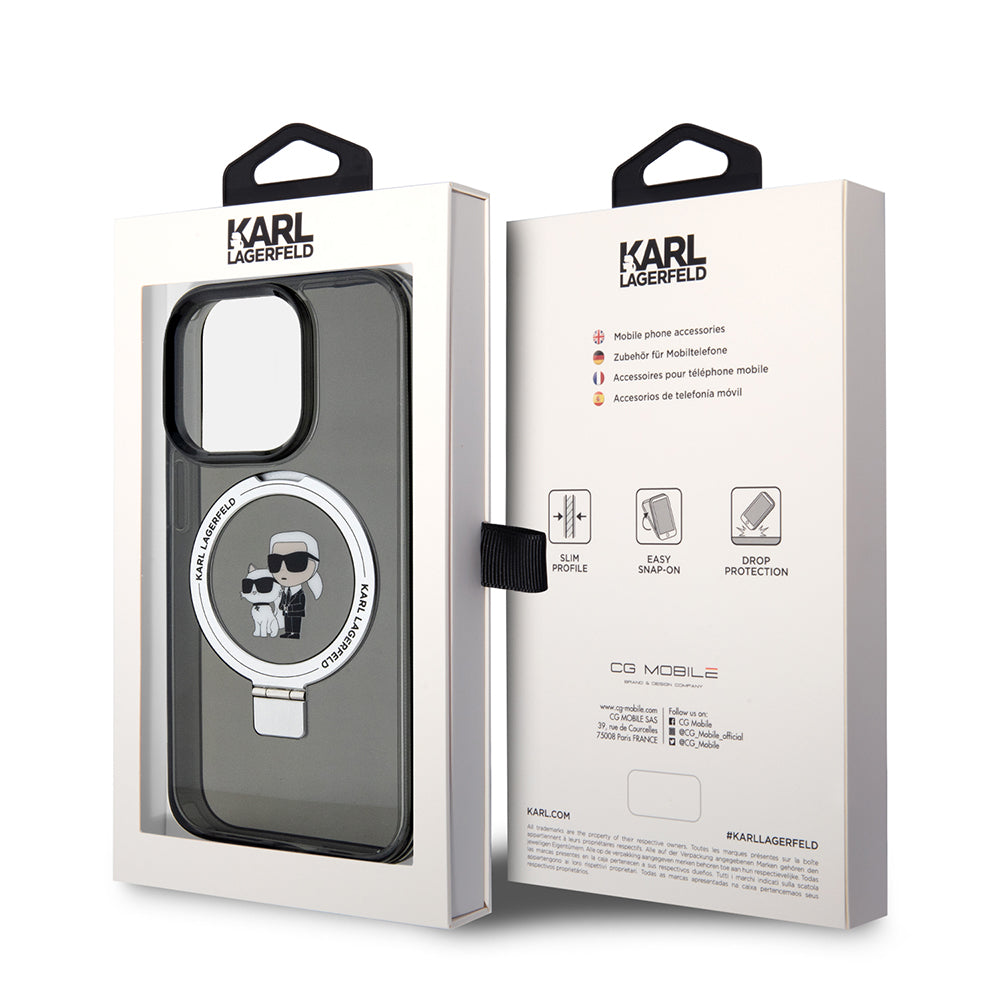 Futrola MagSafe za Apple iPhone 15 Pro, Karl Lagerfeld, Ring Stand Karl & Choupette, Crna