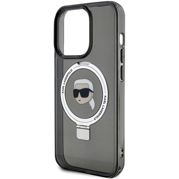 Husa MagSafe za Apple iPhone 15 Pro, Karl Lagerfeld, Ring Stand Karl's Head, Crna