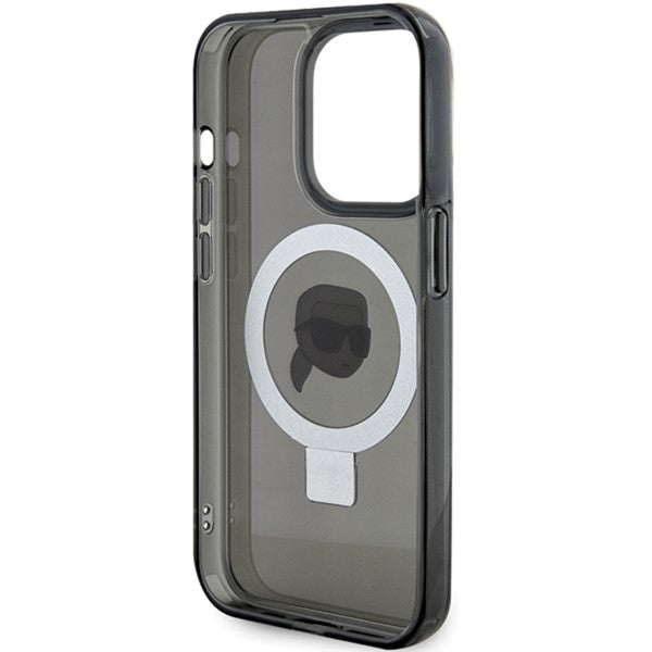 Husa MagSafe za Apple iPhone 15 Pro, Karl Lagerfeld, Ring Stand Karl's Head, Crna