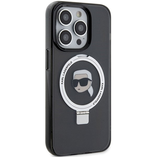 Husa MagSafe za Apple iPhone 15 Pro, Karl Lagerfeld, Ring Stand Karl's Head, Crna