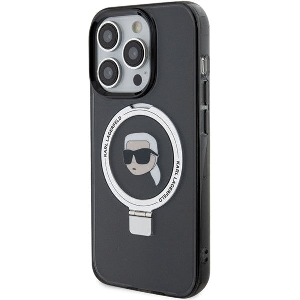 Husa MagSafe za Apple iPhone 15 Pro, Karl Lagerfeld, Ring Stand Karl's Head, Crna