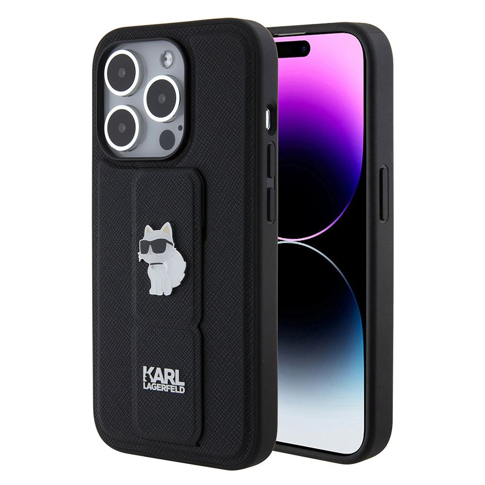 Futrola MagSafe za Apple iPhone 15 Pro, Karl Lagerfeld, Saffiano Gripstand Choupette, Crna