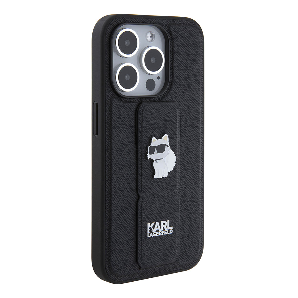 Futrola MagSafe za Apple iPhone 15 Pro, Karl Lagerfeld, Saffiano Gripstand Choupette, Crna