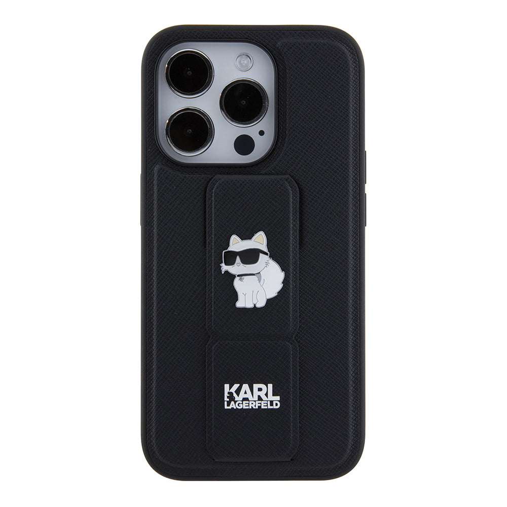 Futrola MagSafe za Apple iPhone 15 Pro, Karl Lagerfeld, Saffiano Gripstand Choupette, Crna
