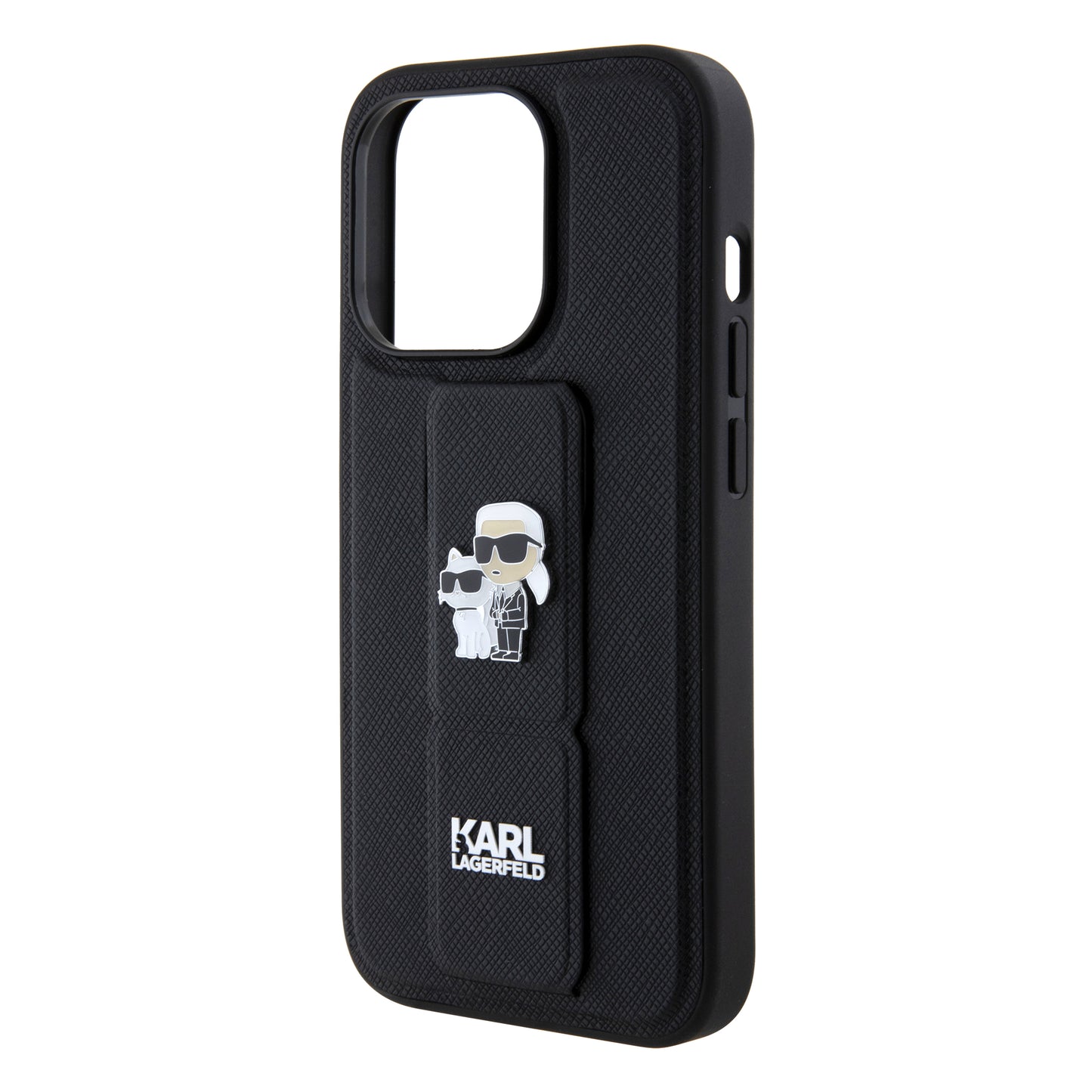 Futrola MagSafe za Apple iPhone 15 Pro, Karl Lagerfeld, Saffiano Gripstand Karl & Choupette, Crna