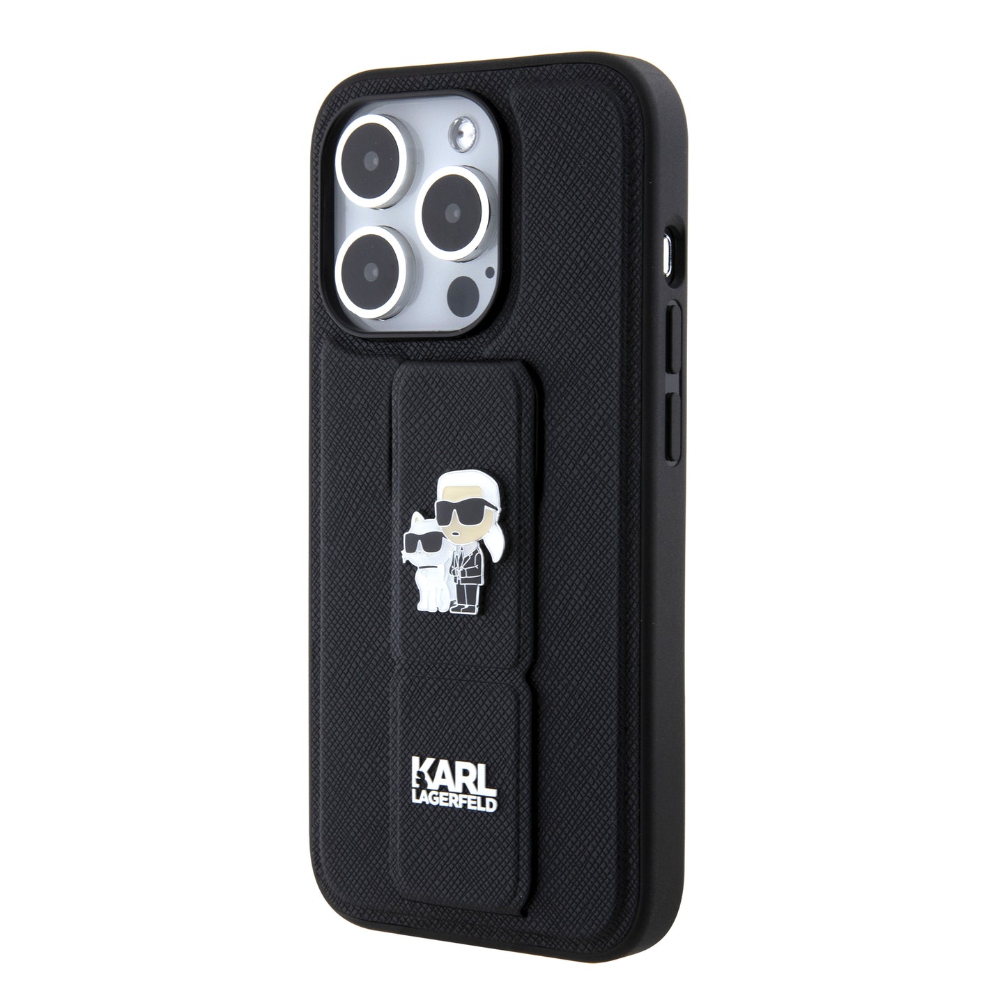 Futrola MagSafe za Apple iPhone 15 Pro, Karl Lagerfeld, Saffiano Gripstand Karl & Choupette, Crna