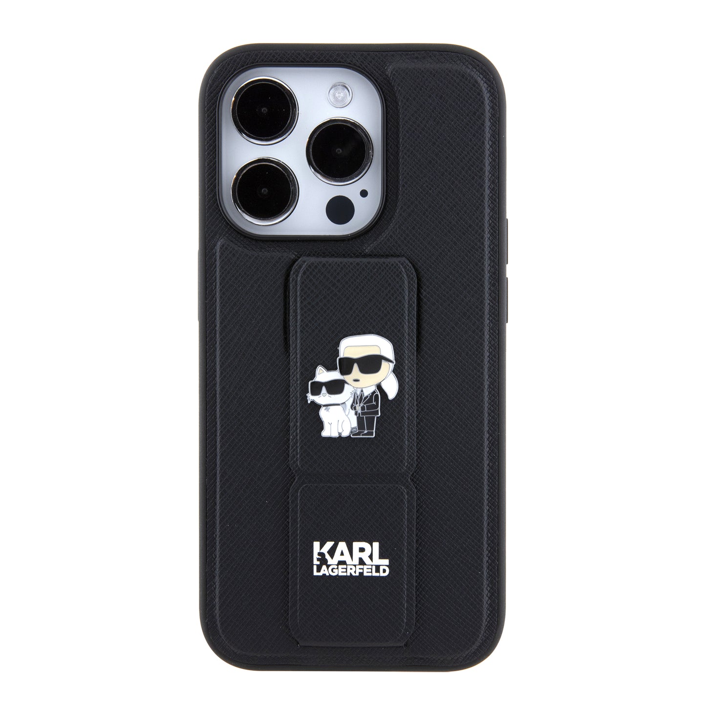 Futrola MagSafe za Apple iPhone 15 Pro, Karl Lagerfeld, Saffiano Gripstand Karl & Choupette, Crna